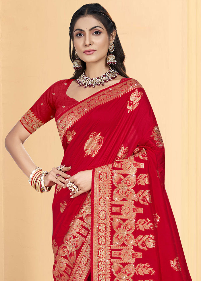 Red Spun Silk Saree With Blouse Piece Cheap Newest