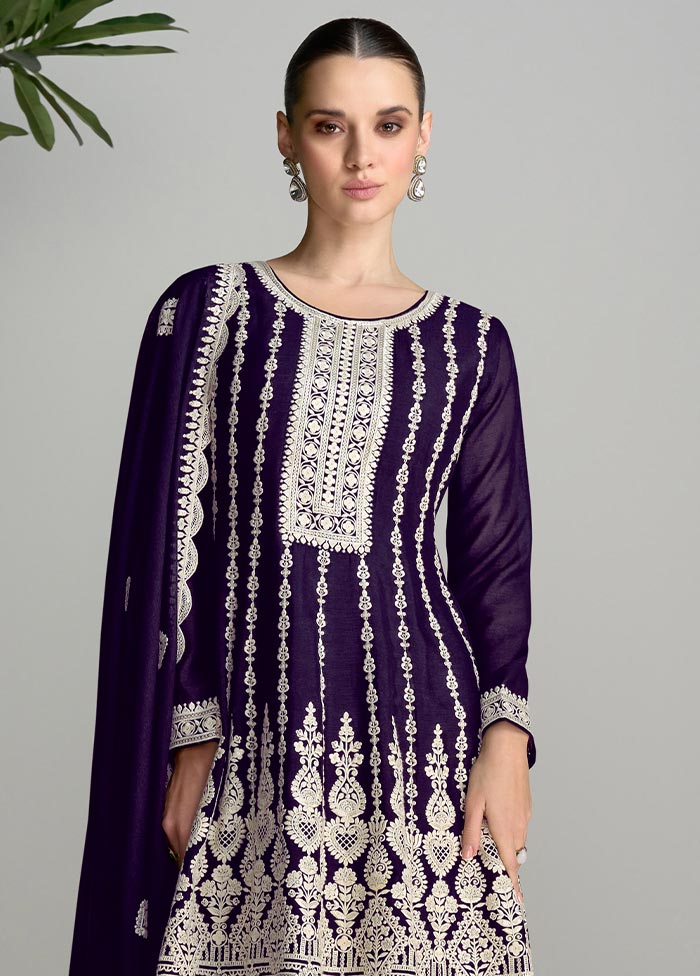 3 Pc Purple Semi Stitched Silk Suit Set The Cheapest Cheap Online