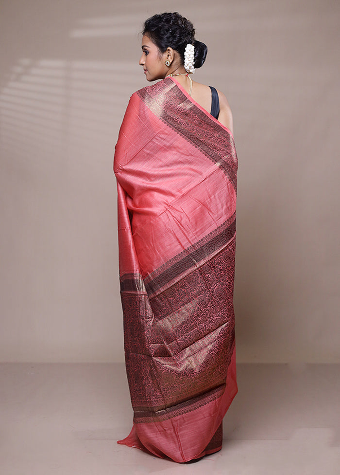 Pink Handloom Dupion Pure Silk Saree With Blouse Piece High Quality For Sale