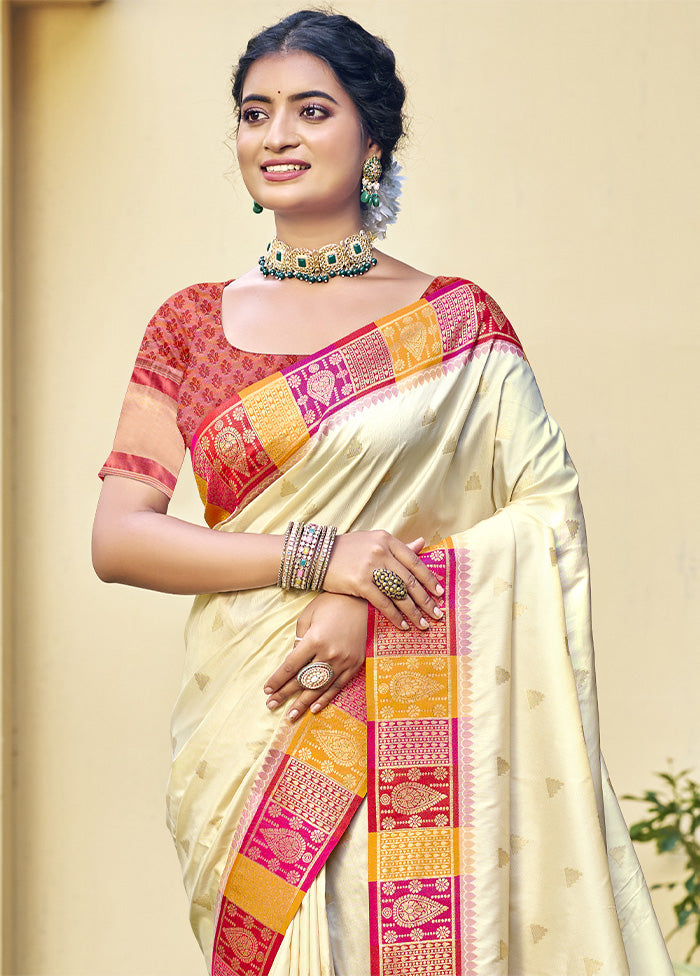 Cream Dupion Silk Saree With Blouse Piece For Cheap