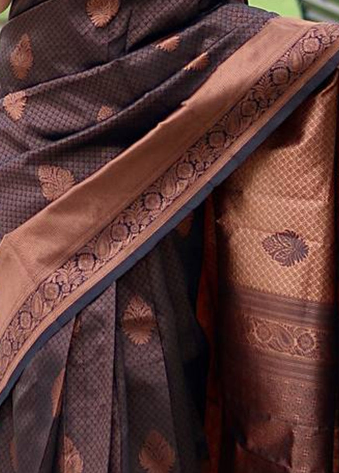 Brown Banarasi Silk Saree With Blouse Piece Low Shipping Cheap Pice