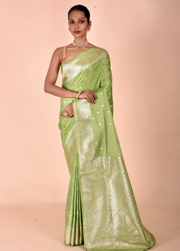 Green Tanchoi Silk Saree With Blouse Piece With Credit Card Free Shipping