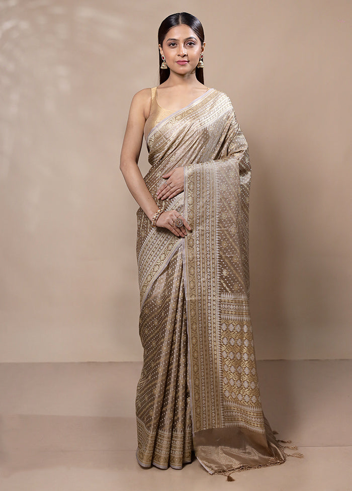 Golden Tissue Silk Saree With Blouse Piece Cheap Sale Big Sale