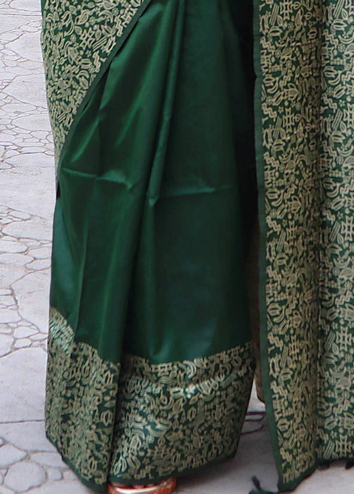 Green Spun Silk Saree With Blouse Piece Clearance Order