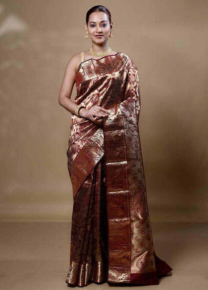 Maroon Handloom Kanjivaram Pure Silk Saree With Blouse Piece Buy Online Cheap