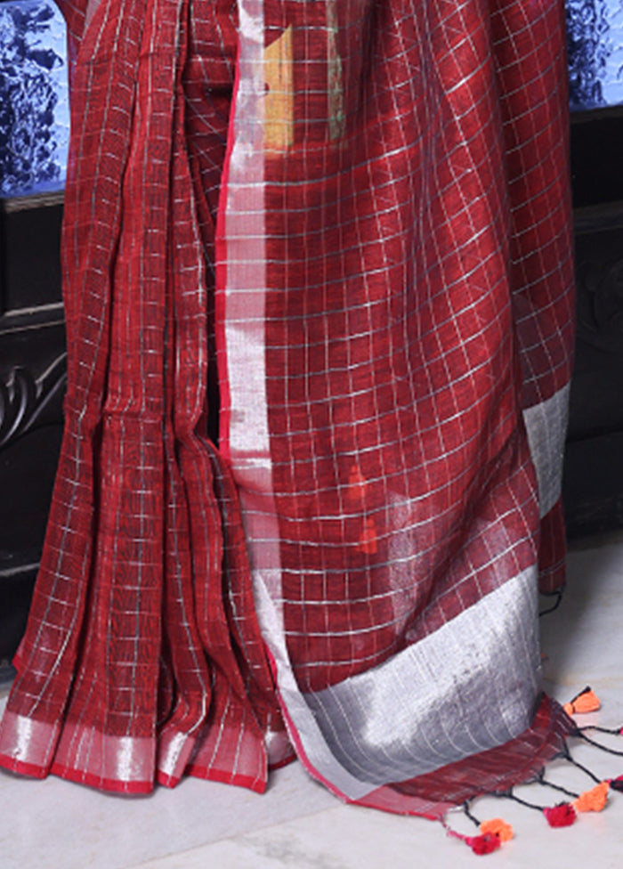 Maroon Linen Silk Saree With Blouse Piece Genuine Sale Online