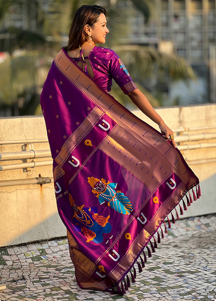 Purple Spun Silk Saree With Blouse Piece The Cheapest For Sale