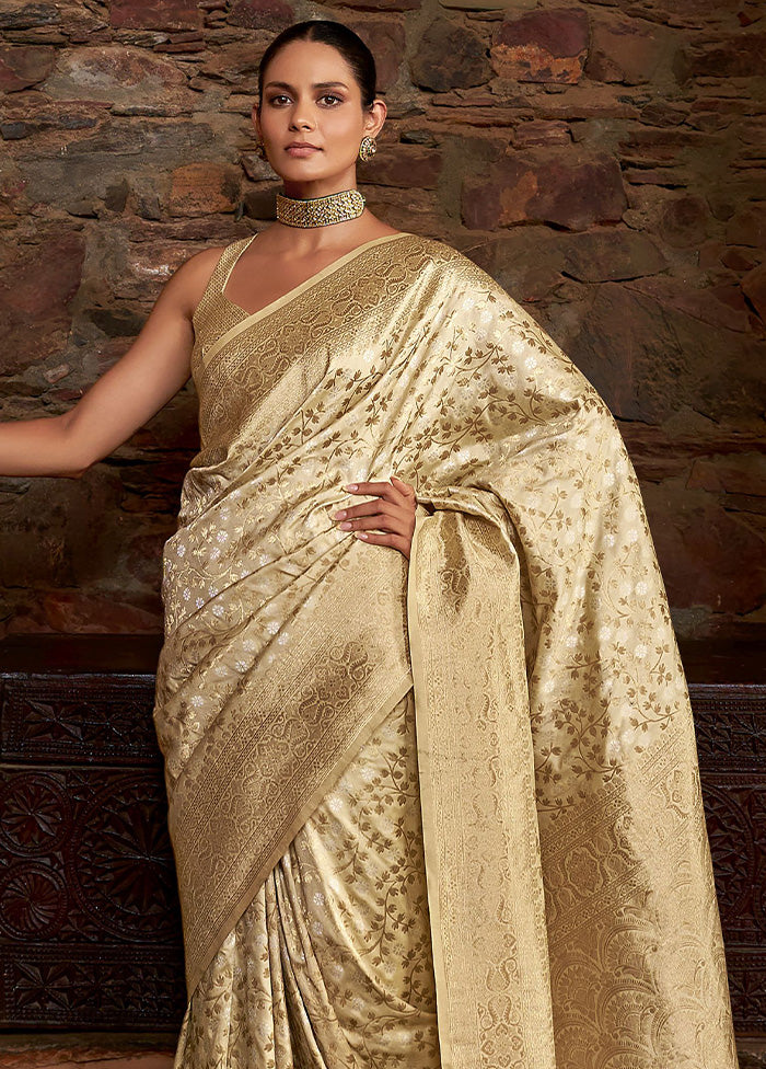 Beige Banarasi Silk Saree With Blouse Piece Cheap Sale How Much