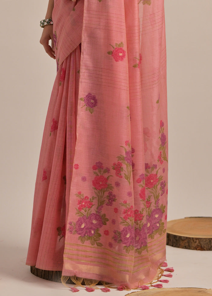 Pink Pure Cotton Saree With Blouse Piece Classic