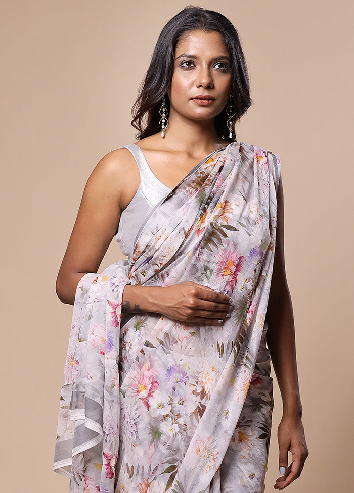 Grey Handloom Chiffon Pure Silk Saree With Blouse Piece Sale New Styles