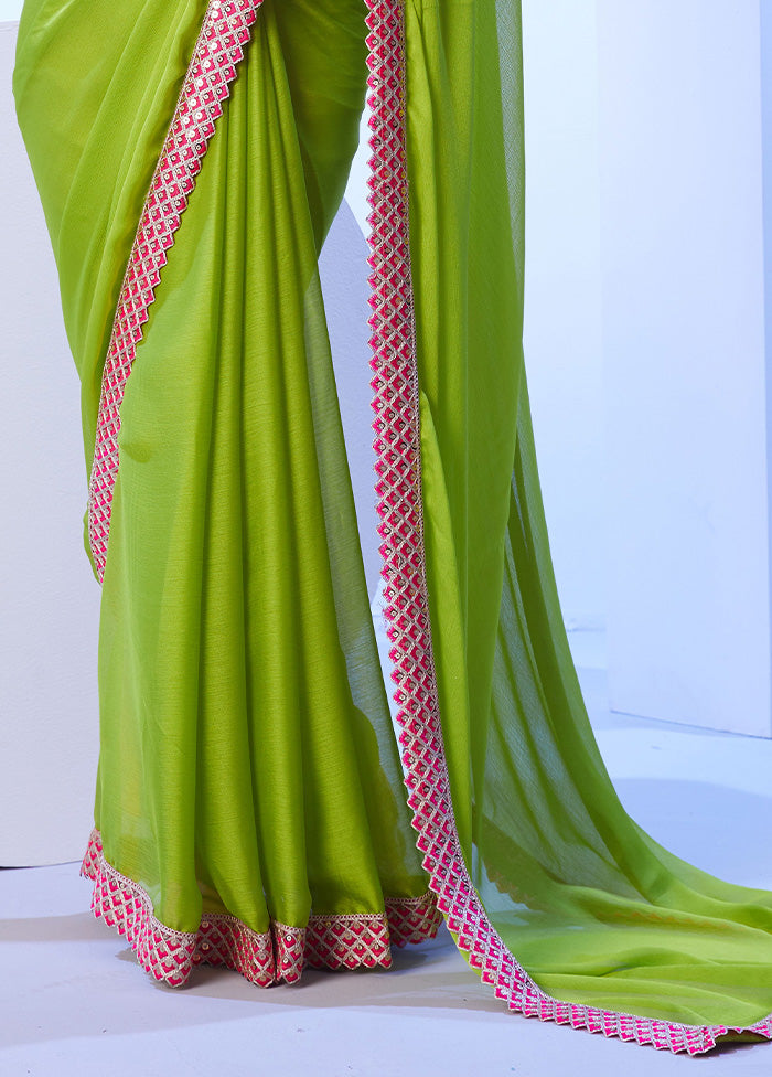 Green Spun Silk Saree With Blouse Piece Release Dates Cheap Online