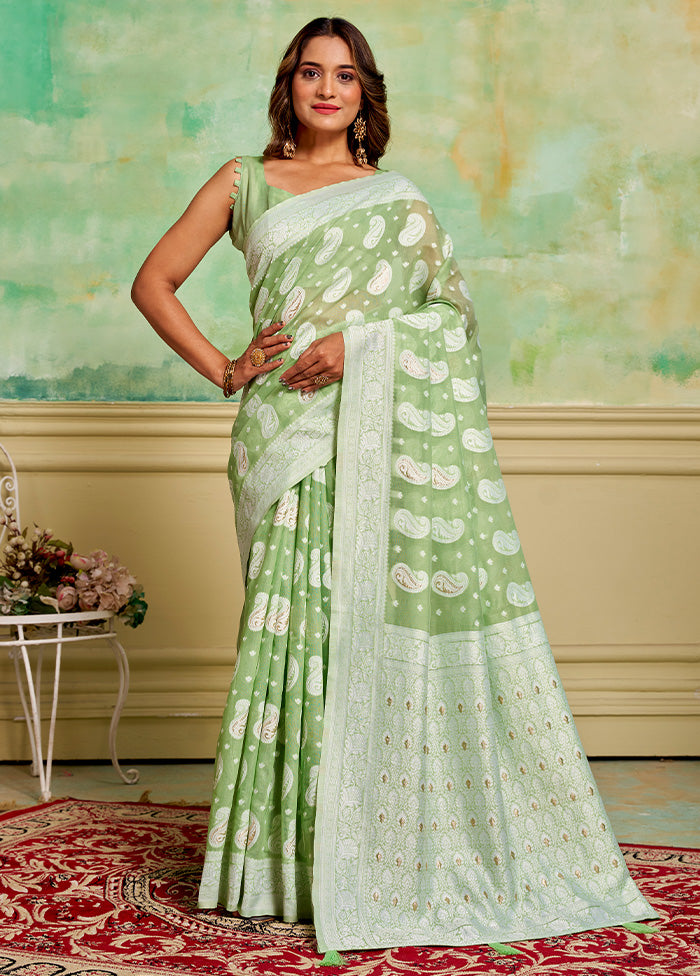 Pista Green Cotton Saree With Blouse Piece Buy Cheap Classic