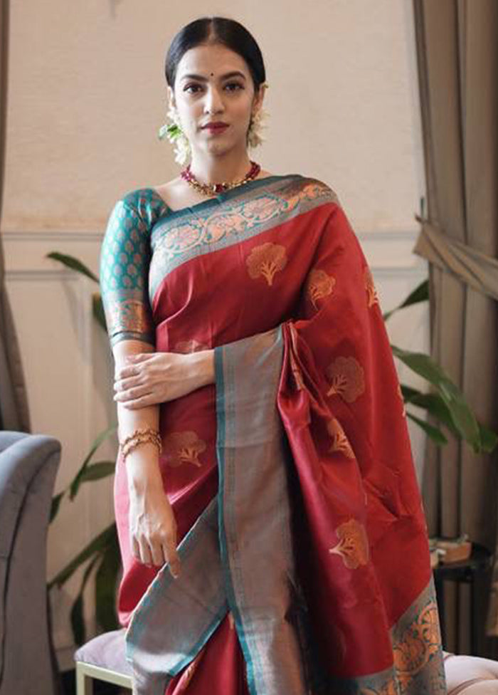 Maroon Banarasi Silk Saree With Blouse Piece Outlet Websites