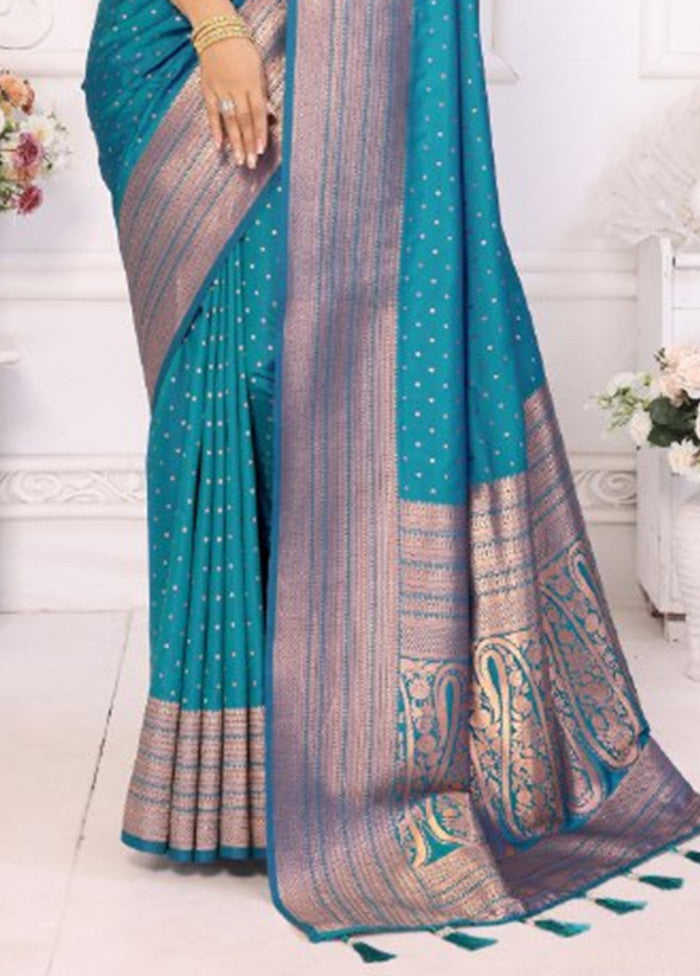 Rama Spun Silk Saree With Blouse Piece Cheap Factory Outlet