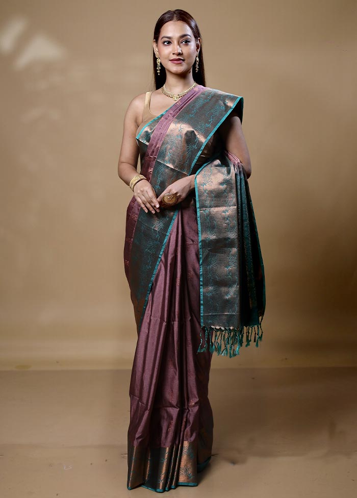 Wine Dupion Silk Saree With Blouse Piece Excellent