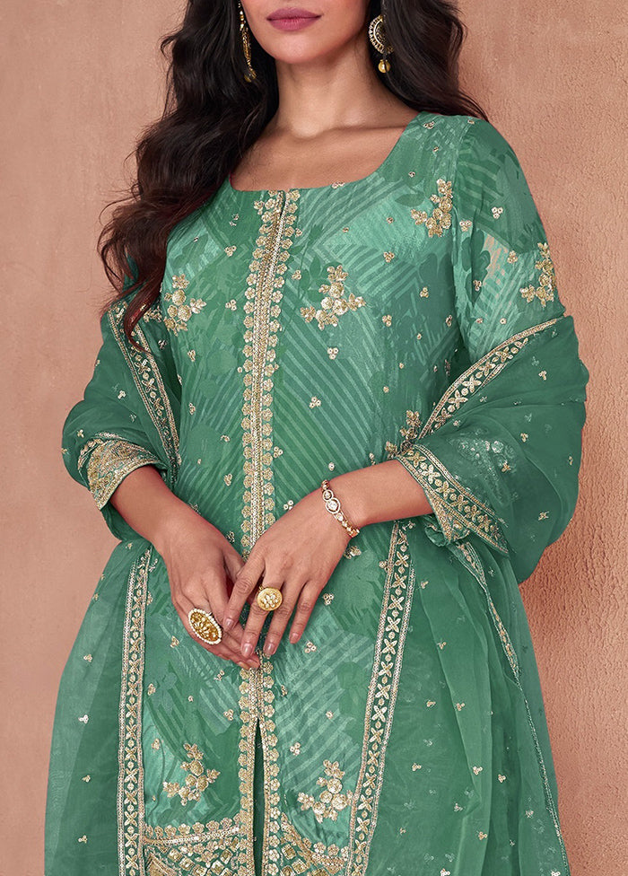 3 Pc Green Semi Stitched Georgette Suit Set Discount Purchase