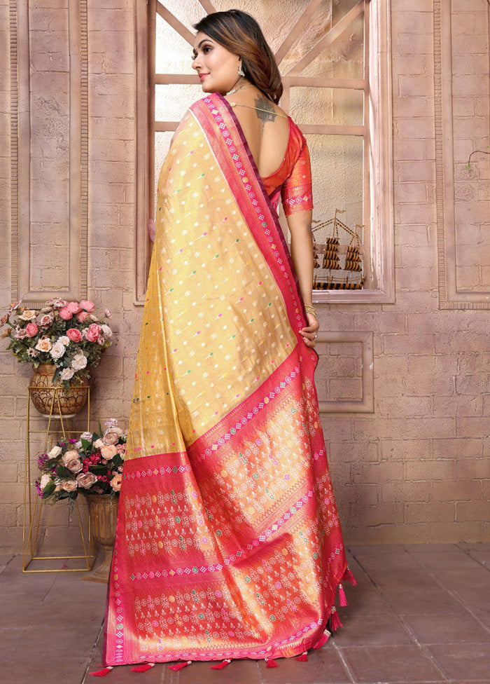 Golden Banarasi Silk Saree With Blouse Piece Largest Supplier