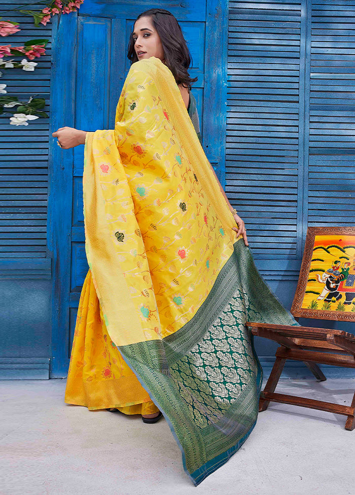 Yellow Banarasi Silk Saree With Blouse Piece Free Shipping Shop