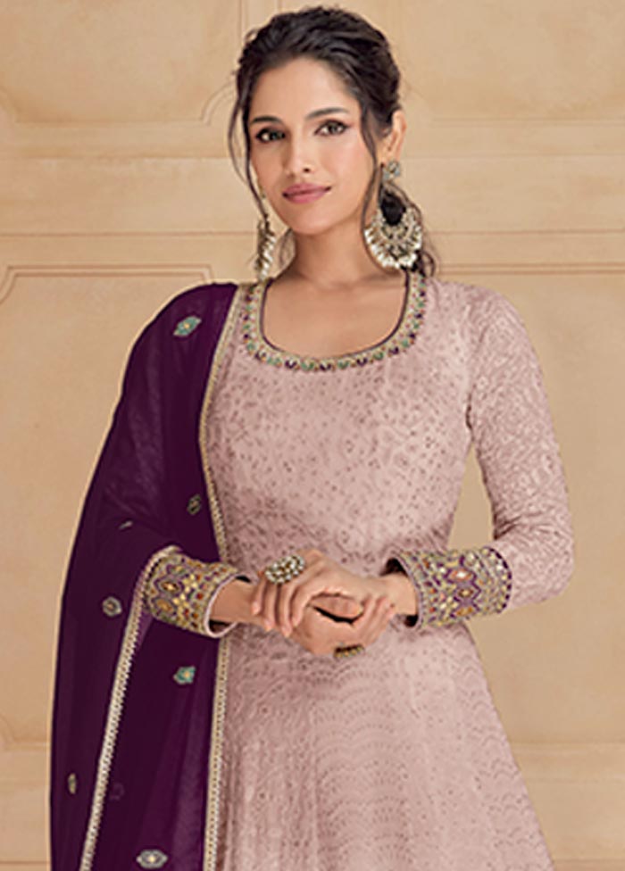 3 Pc Pink Semi Stitched Georgette Suit Set Where To Buy