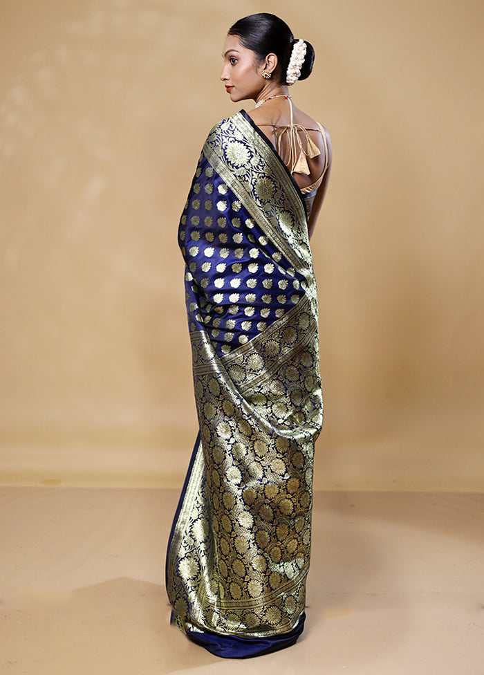 Blue Banarasi Silk Saree With Blouse Piece Sast Sale Online