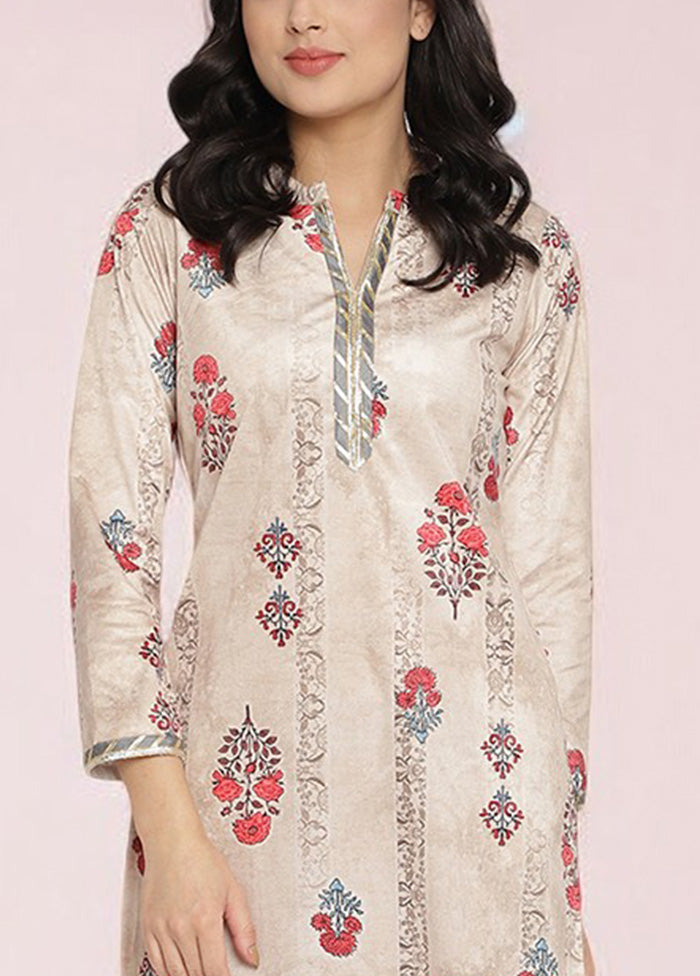 2 Pc Beige Readymade Velvet Kurti Set Cheap Sale Shop For