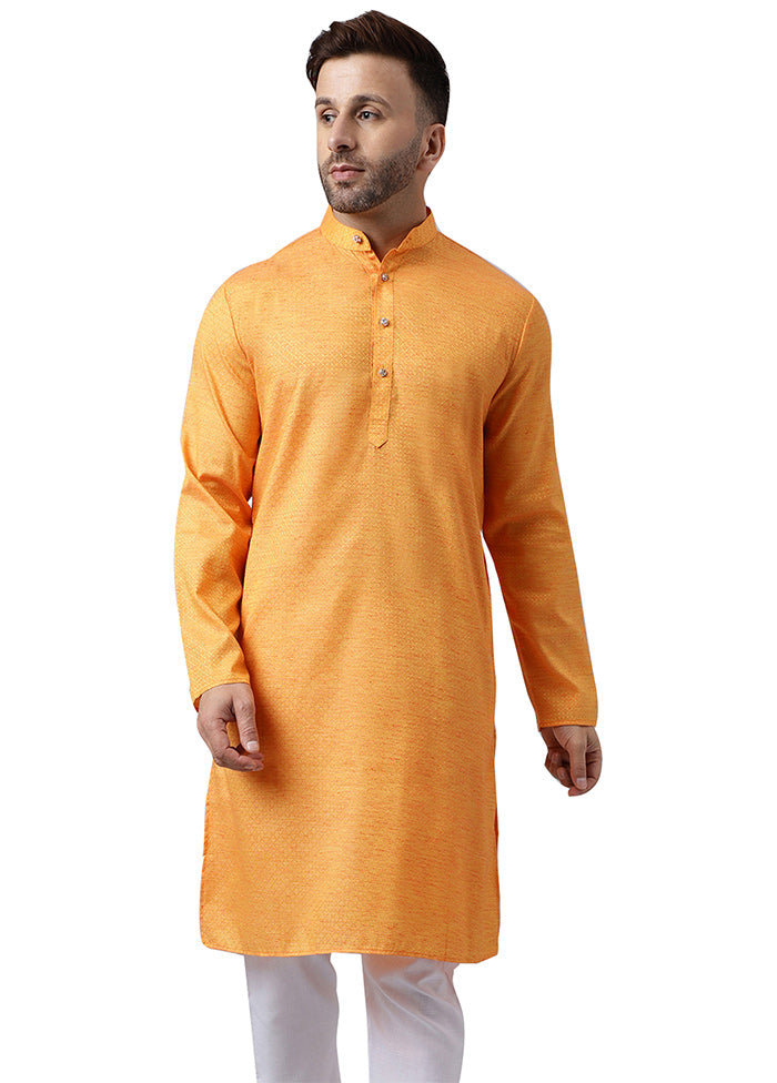 Orange Silk Jacquard Kurta Pictures Cheap Pice