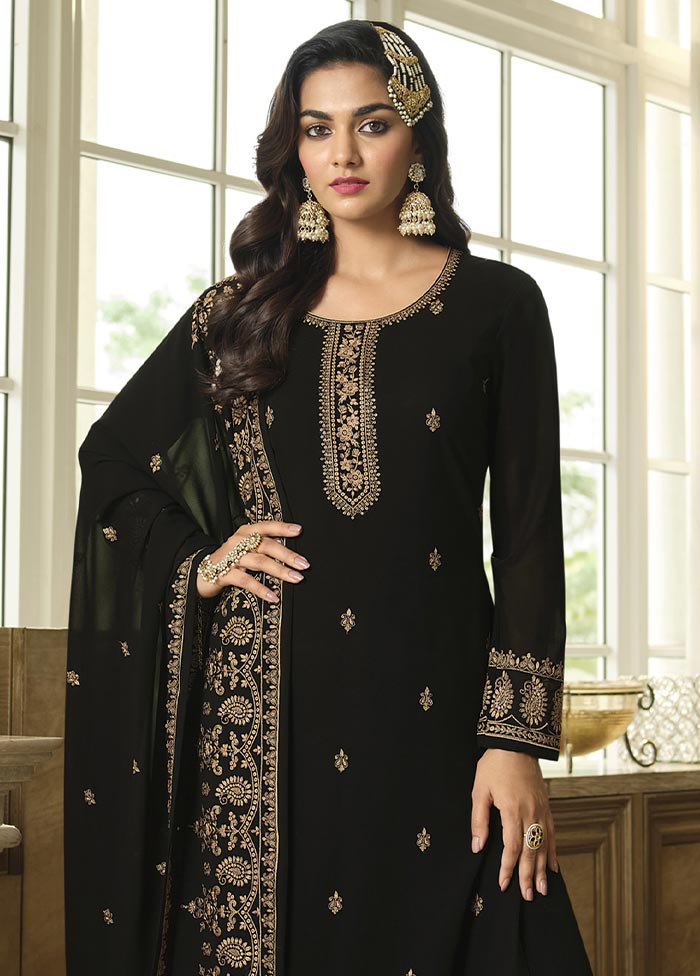 3 Pc Black Semi Stitched Georgette Suit Set Cheap Sale Tumblr