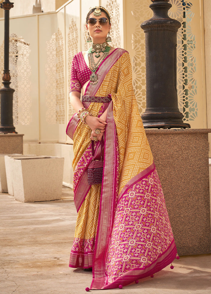 Yellow Dupion Silk Saree With Blouse Piece Enjoy Cheap Online