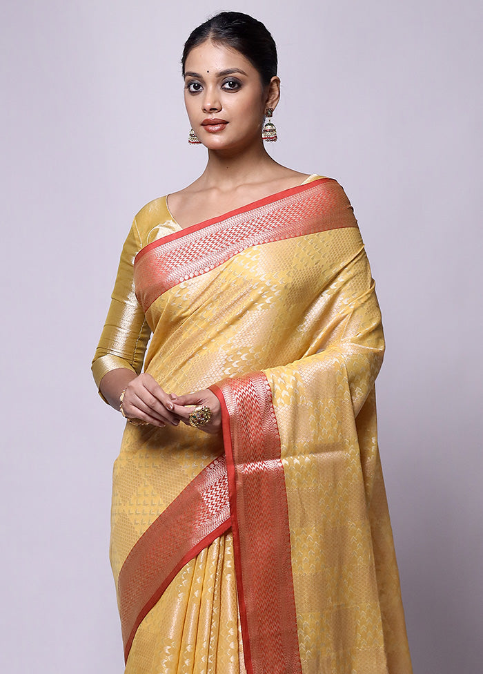 Yellow Kora Silk Saree With Blouse Piece Clearance Latest