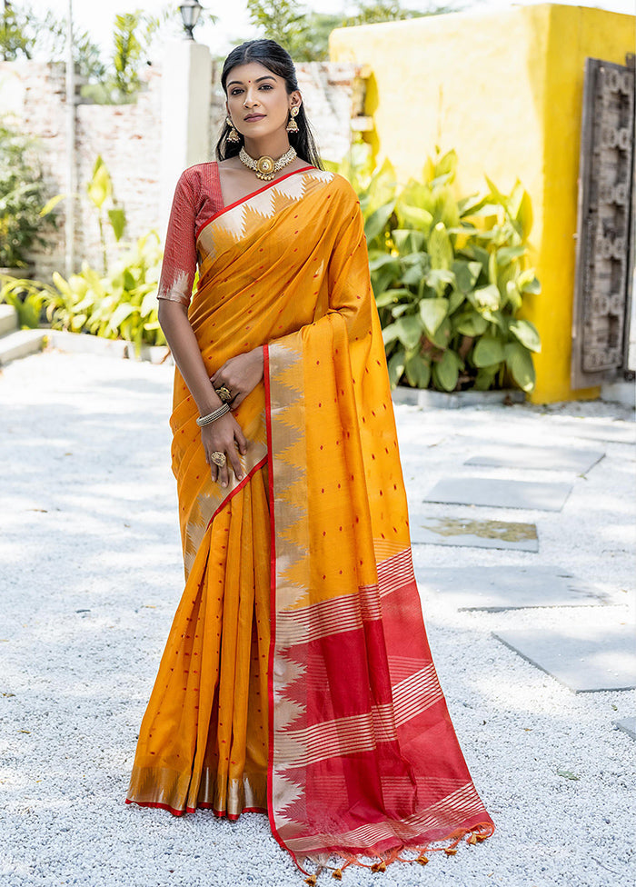 Mustard Tussar Silk Saree With Blouse Piece Free Shipping Outlet Locations