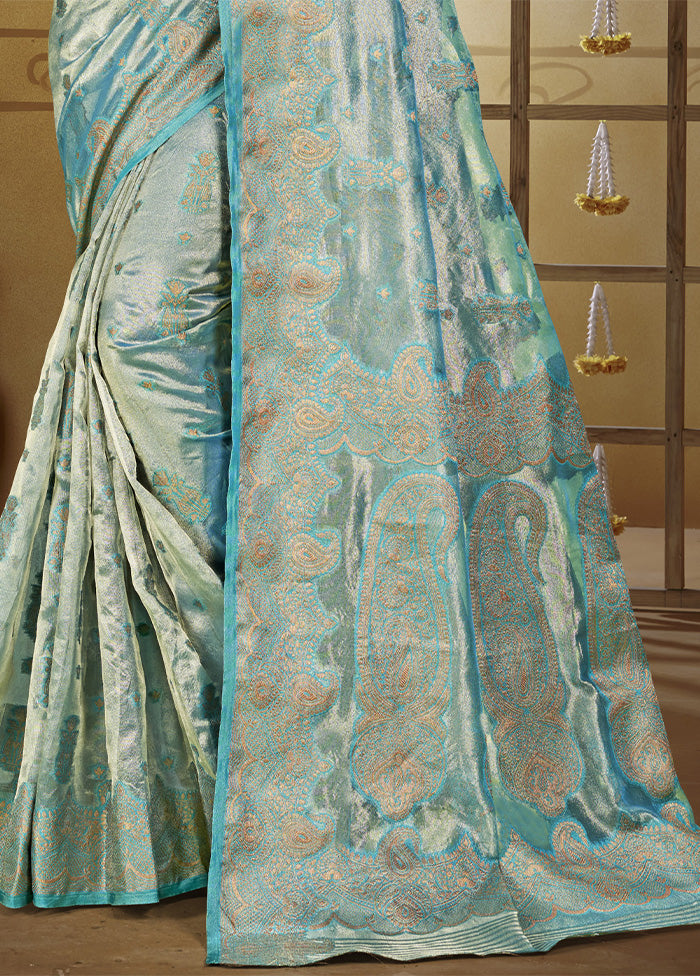 Sky Blue Spun Silk Saree With Blouse Piece Clearance Footaction