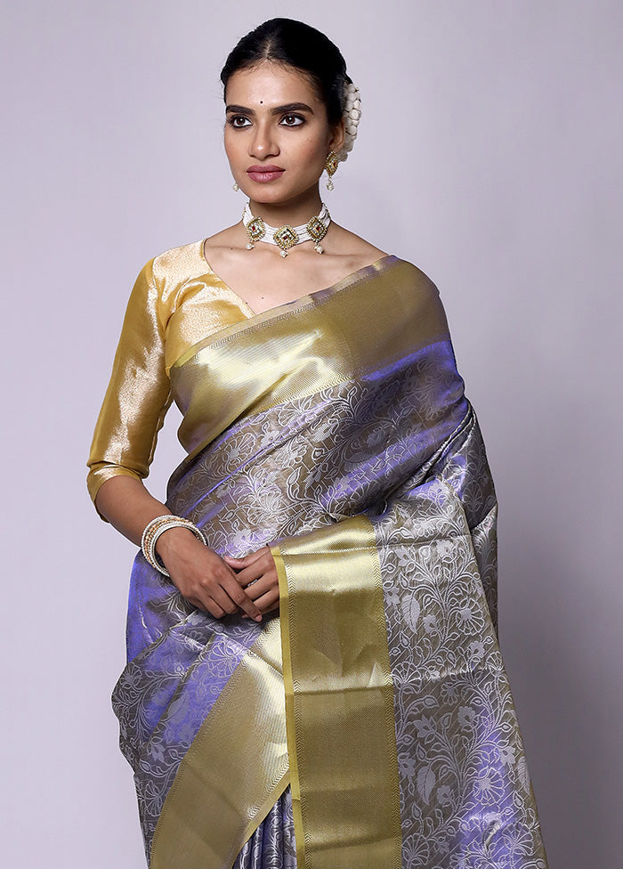 Purple Tissue Silk Saree With Blouse Piece Cheap Sale Now