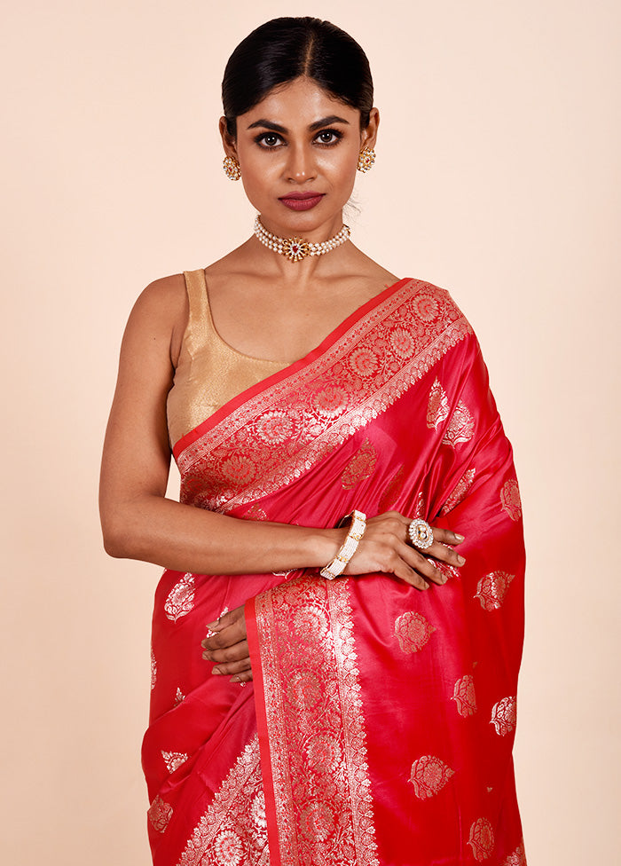 Red Banarasi Silk Saree With Blouse Piece Sale Free Shipping