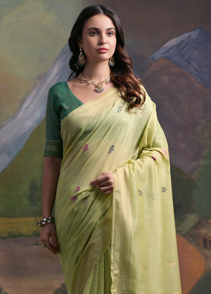 Pista Green Pure Cotton Saree With Blouse Piece Very Cheap Cheap Online