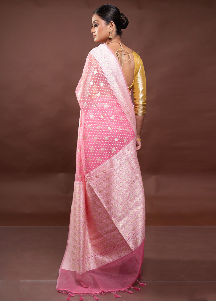 Pink Kora Silk Saree With Blouse Piece Best Place