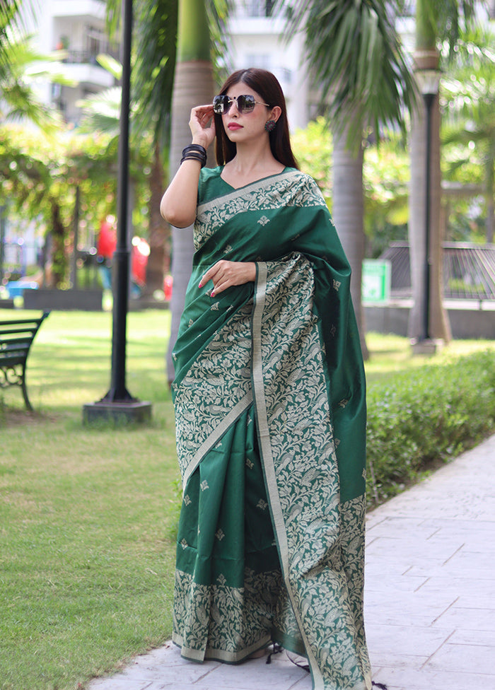 Green Spun Silk Saree With Blouse Piece Buy Cheap Inexpensive