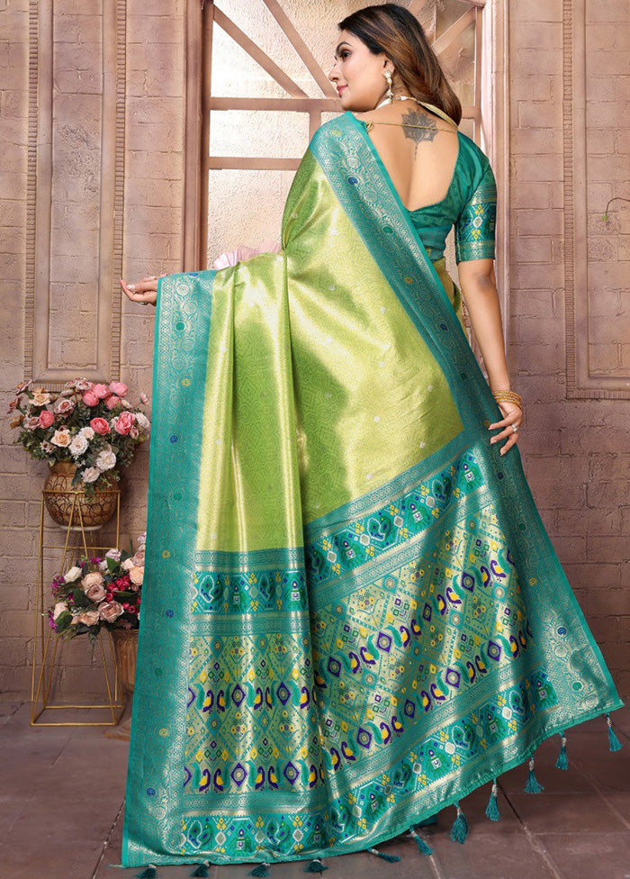 Pista Green Banarasi Silk Saree With Blouse Piece For Sale Free Shipping