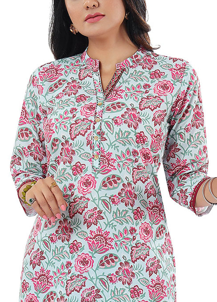 Sky Blue Readymade Rayon Short Kurti Clearance Get To Buy