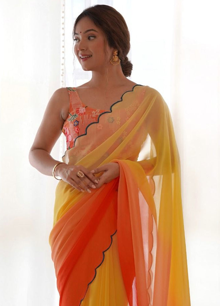 Multicolor Georgette Saree With Blouse Piece Cheap Big Sale