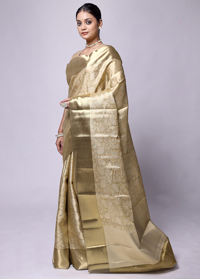 Golden Tissue Silk Saree With Blouse Piece Fake Cheap Online