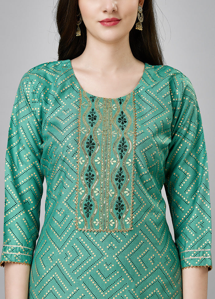 2 Pc Pista Green Readymade Rayon Kurti Set New Arrival For Sale