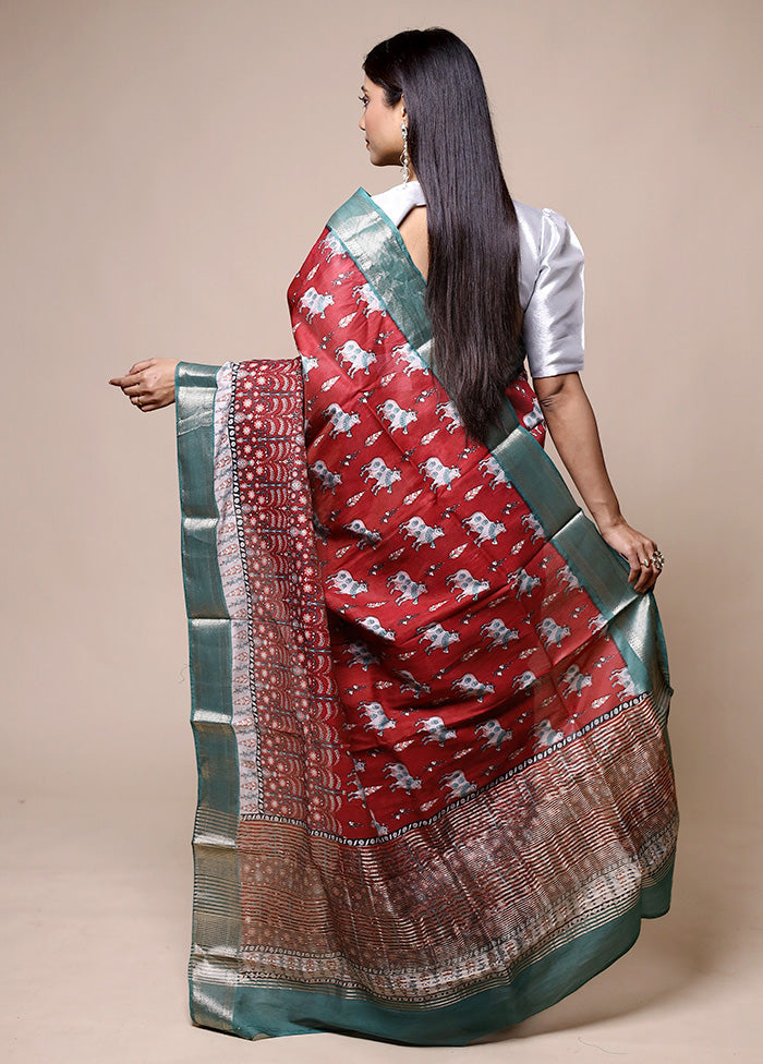 Red Chanderi Cotton Saree With Blouse Piece Buy Cheap Newest