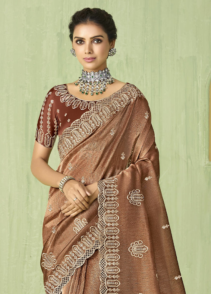 Brown Spun Silk Saree With Blouse Piece Latest Cheap Online