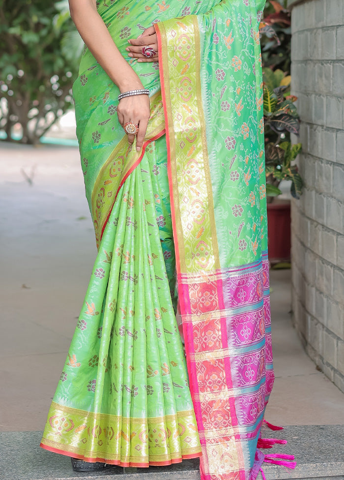 Pista Green Spun Silk Saree With Blouse Piece Cheap Best Place