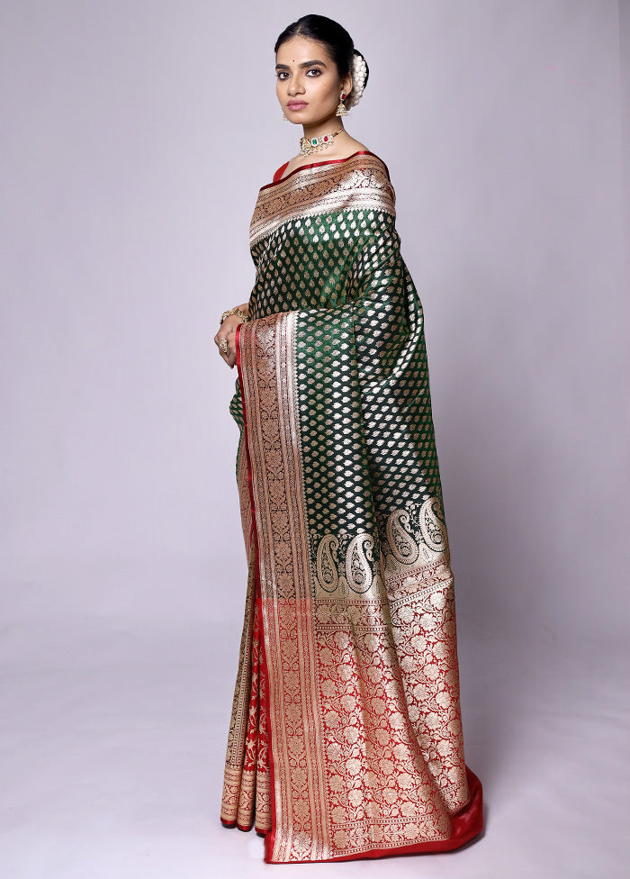 Green Banarasi Silk Saree With Blouse Piece Free Shipping Real