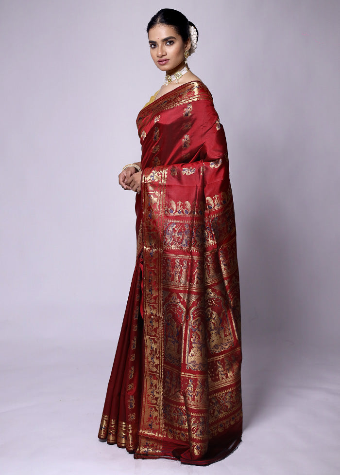 Red Handloom Baluchari Pure Silk Saree With Blouse Piece Cheap Best Store To Get