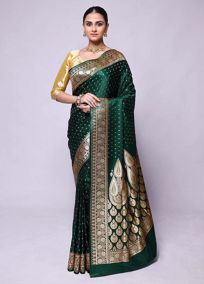 Green Banarasi Silk Saree With Blouse Piece Cheap Sale Big Discount