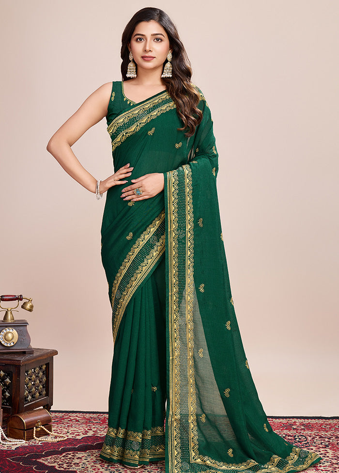 Green Spun Silk Saree With Blouse Piece Geniue Stockist Online