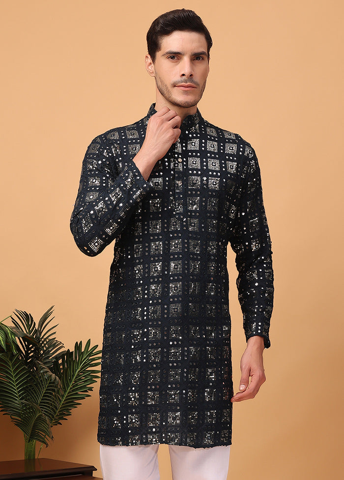 Black Viscose Embroidered Kurta Outlet Discount Sale