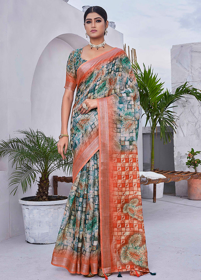 Multicolor Linen Silk Saree With Blouse Piece Low Cost Cheap Pice